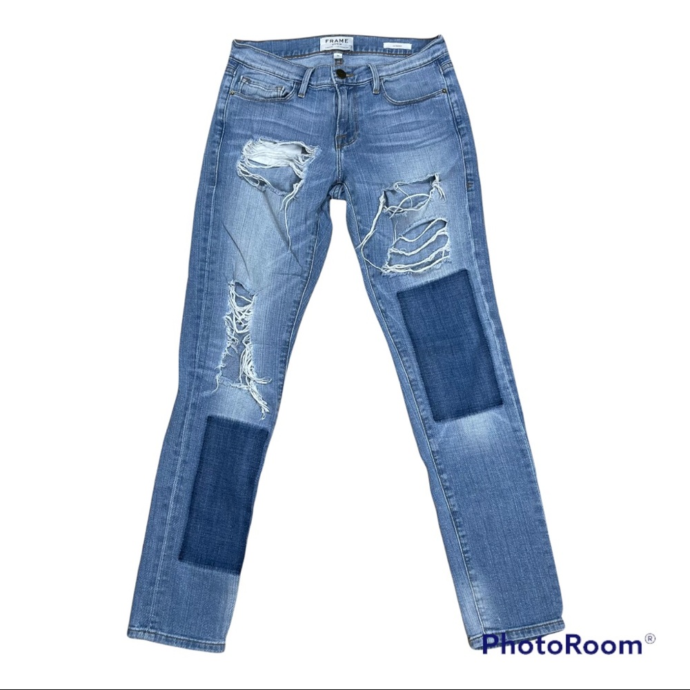 FRAME Denim Le Garcon Distressed‎ Medium Rise Light Wash Women’s Jeans Size 24